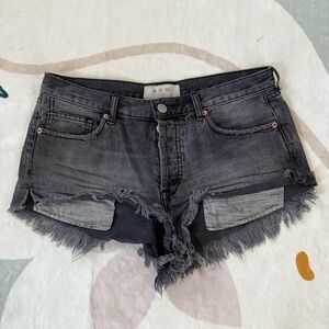 Free People Black Distressed Jean Shorts